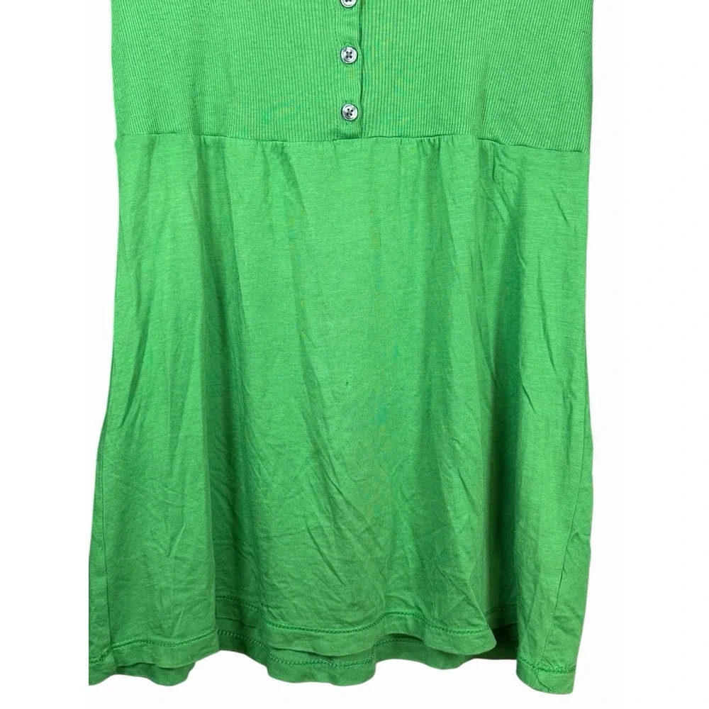 GAP Y2K Scoop Neck Babydoll Top Green‎ Ribbed Cotton Modal Women's S Henley - Picture 4 of 12